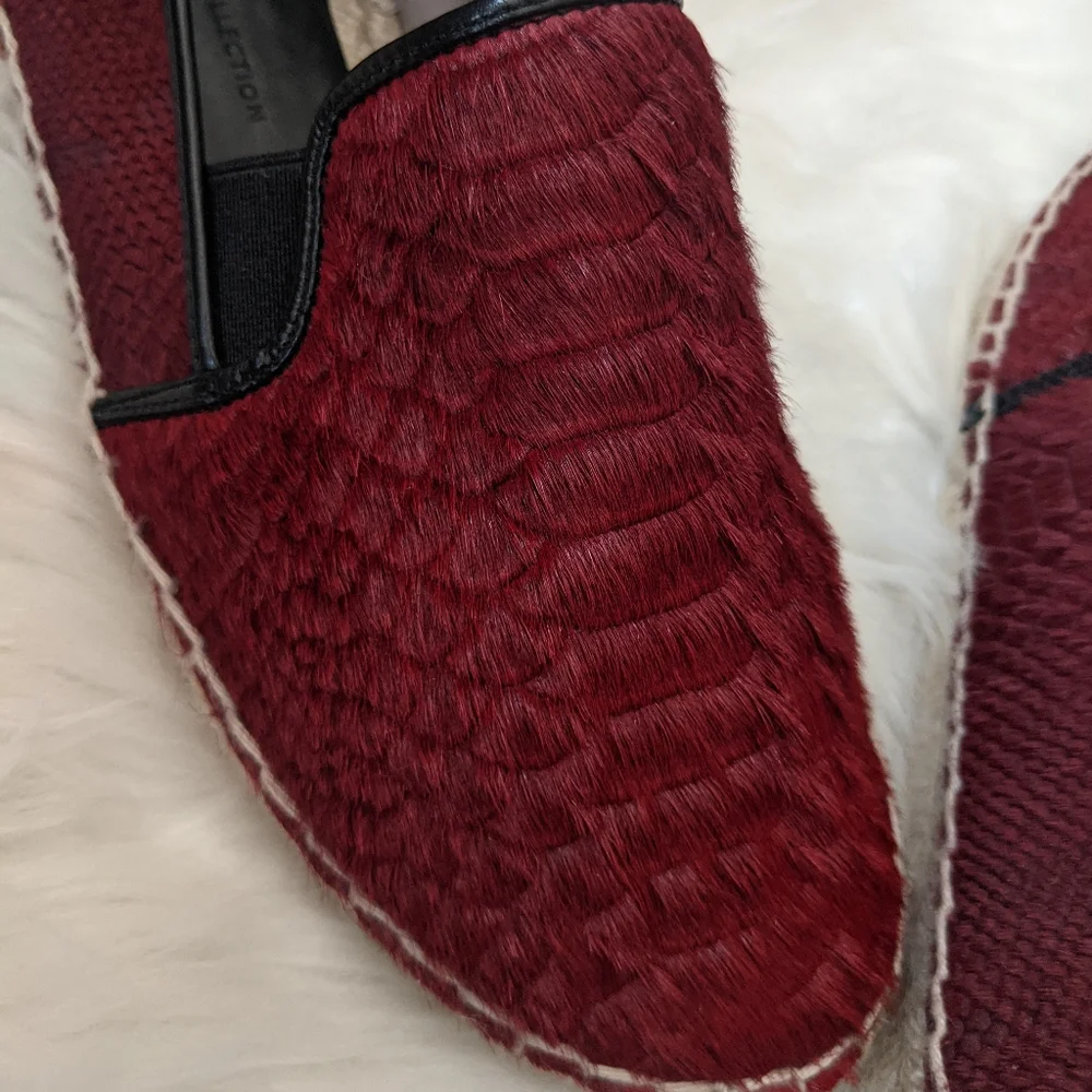 ZARA Burgundy Ponyhair Espadrilles Sneaker Loafers 7.5 Pony Hair Calf Snake